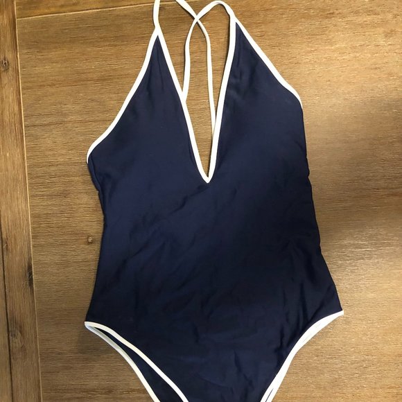 Navy & White Aerie One Piece Swimsuit - Size M - Picture 1 of 4